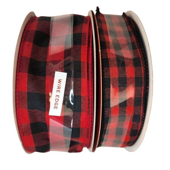 Buffalo Plaid Wire Edge Holiday Ribbon By Place & Time 2 Sizes Included: 2.5" X - Picture 5 of 6